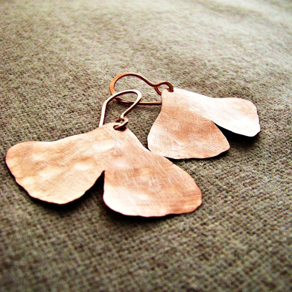 Ginkgo Earring - Ginkgo leaf jewelry hand forged solid copper brass aluminum ginko ginkgo gingko leaf