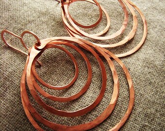 multi hoop earrings Hand Forged, Hammered Copper Aluminum Brass  Bohemian 5 hoop One World Two Hands