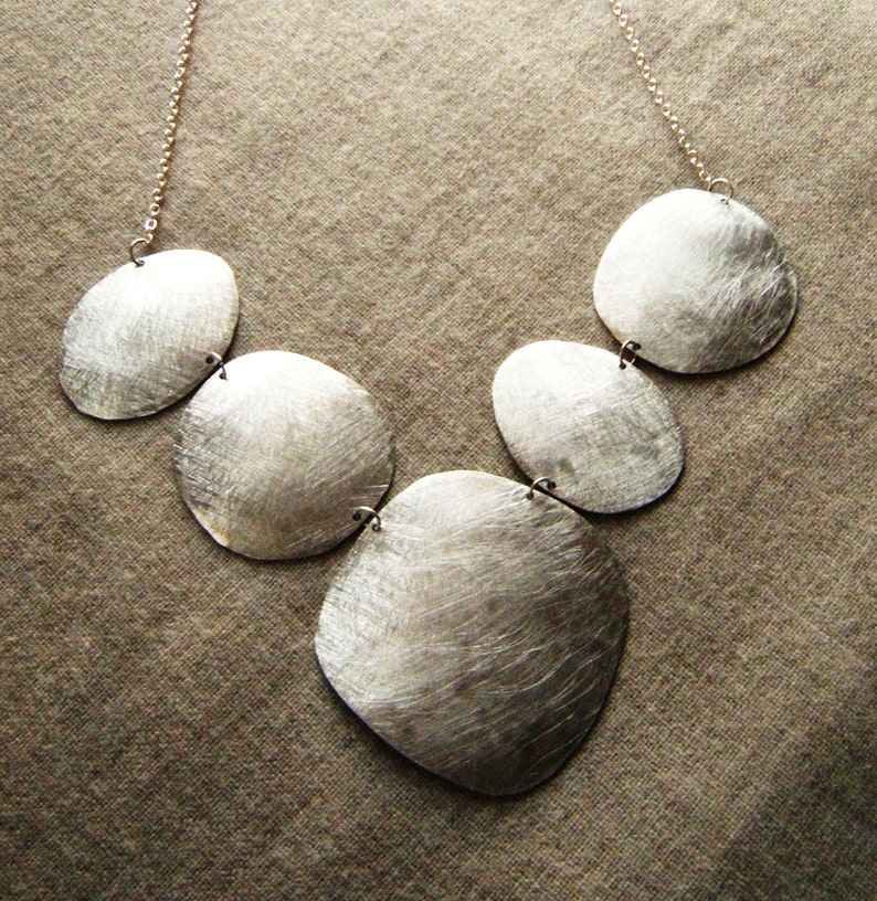 Silver statement Necklace / Statement necklace / Brushed silver necklace Large silver necklace / Barcelonesa Hand hammered silver image 4