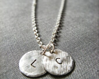 Gift silver initial necklace disc personalized brushed silver necklace Initial necklace Monogram necklace personalized jewelry