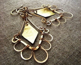 Chandelier Earrings // Brass or 14k gold // Sterling Silver // Granada Earrings// Ethnic // Filigree dangle earrings Hammered, Hand Forged