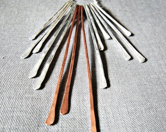 Fringe Necklace / Mixed metal / Silver fringe necklace / Copper necklace / silver statement necklace  hammered jewelry forged