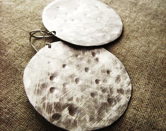 Bella Luna Earring -- Statement earrings, Hammered and Brushed, Hand-Forged, silver disc earrings, brushed silver,light weight