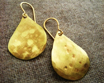 Small brass earrings / Monsoon Teardrops // For a Voyage // Dangle Earrings // solid brass // hammered hand forged brushed matte gold
