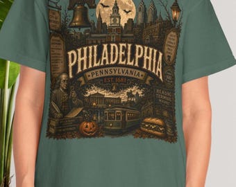 Philadelphia Halloween Shirt Vintage Travel Gift Gothic Pennsylvania Historic City Tee
