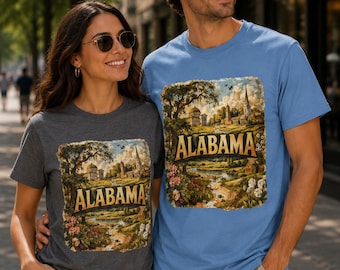 Alabama Shirt Vintage State Gift Unisex Travel Souvenir Southern Landscape Tee