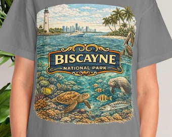Camiseta del Parque Nacional Biscayne, fauna marina, regalo de viaje de Florida, camiseta con estampado vintage costero.