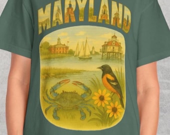 Maryland Shirt Chesapeake Bay Crab Lovers Travel Coastal State Pride Vintage Nautical Graphic Tee