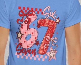 Lucky Number Six Seven Shirt, 6 7 T-Shirt Bow Women Tee Birthday Gift Retro Style