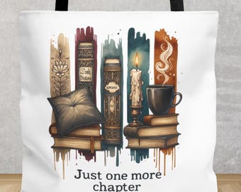 Book Lover Tote Bag Reading Gift Literary Illustration Cozy Bookworm Canvas Bag
