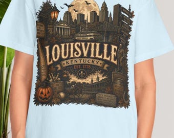 Louisville Halloween Shirt Kentucky Gift Derby City Spooky Travel Vintage Graphic Tee