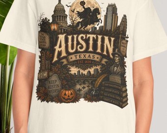 Austin Halloween Shirt Texas Travel Gift Spooky City Lover Vintage Graphic Tee