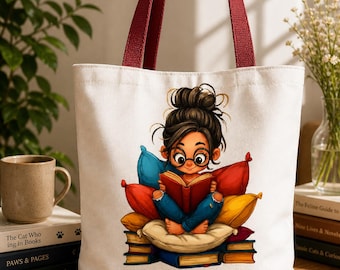 Bolso de mano para amantes de los libros, regalo para chicas lectoras, biblioteca, compras, estudiantes, ilustración literaria