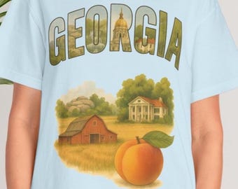 Georgia Peach Shirt Vintage State Tee Gift for Souvenir Travelers Southern Retro Style