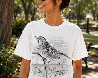Bird Watching Shirt Vintage Bird Tee Nature Lover Gift Botanical Wildlife Illustration