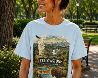 Yellowstone National Park Shirt Wildlife Hiking Gift Outdoor Adventure Vintage Graphic Tee
