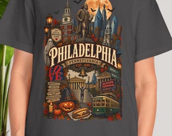 Philadelphia Halloween Shirt Gothic Travel Gift Pennsylvania Fall Vintage Graphic Tee