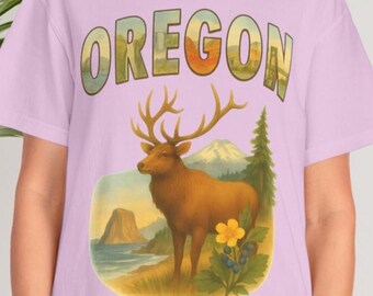 Camiseta de Oregón con estampado de alces, regalo para amantes de la naturaleza, viajes y senderismo, estilo vintage.
