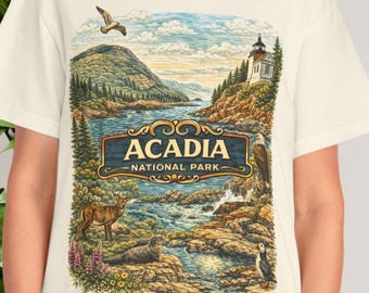 Acadia National Park Shirt Vintage Nature Tee Gift for Travelers Hiking Coastal Retro Style