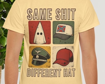 Same Ideology Different Headwear Satirical Graphic T-Shirt Anti Hate Statement
