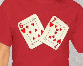 6 7 Poker Hand Shirt Playing Cards Gift Gamblers Casino Night Outfit Retro Style