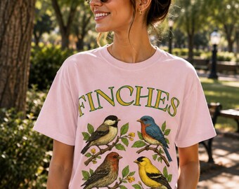 Finches Bird Shirt Vintage Bird Lover Gift Nature Wildlife Botanical Tee