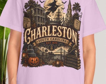 Charleston Halloween Shirt South Carolina Gift Spooky City Travel Vintage Graphic Tee