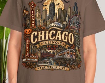 Chicago Halloween Shirt Vintage Windy City Travel Gift Gothic Graphic Tee