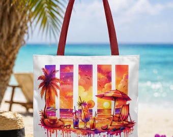 Beach Sunset Tote Bag  Gift Women Vacation Coastal Vibes Tropical Summer Travel Shopper