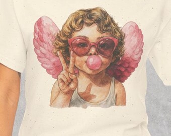 Cupid Graphic Shirt Angel Bubble Charming Tee Women Gift Casual  Romantic Style