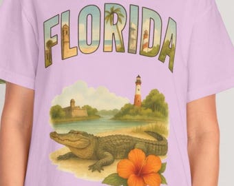 Florida Alligator Shirt Vintage Beach Tee Gift for Travelers Vacation Coastal Retro Style