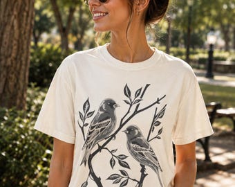 Bird Watching Shirt Vintage Nature Tee Bird Lover Gift Botanical Wildlife Graphic