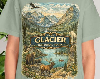 Glacier National Park Shirt Vintage Travel Tee Gift for Hikers Campers Adventure Nature Style