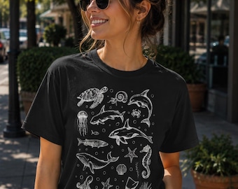 Ocean Animals Shirt Marine Life Gift Beach Lover Everyday Vintage Graphic Tee