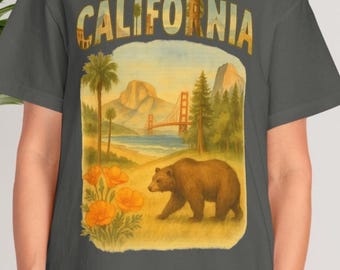 カリフォルニアシャツ ヴィンテージベアグラフィック 旅行者向けバケーション衣装 レトロネイチャースタイル
