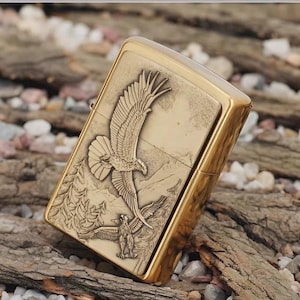 Eagle Emblem Lighter - Engraving Your Text - Stylish Metal Lighter - Pocket Torch Gift for Him