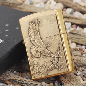 Custom Engraved Zippo Lighter: Eagle Emblem, Personalized Male Gift Brass lighters