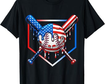Baseboll Drip Amerikansk Flaggskjorta Barn 4 juli Patriotisk T-shirt