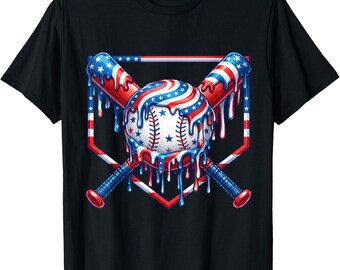 Baseboll Drip amerikansk flaggskjorta för ungdomar pojkar 4 juli-tröja