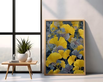 Golden Ginkgo Leaf Art Print: Modern Autumn Decor (Digital Download)