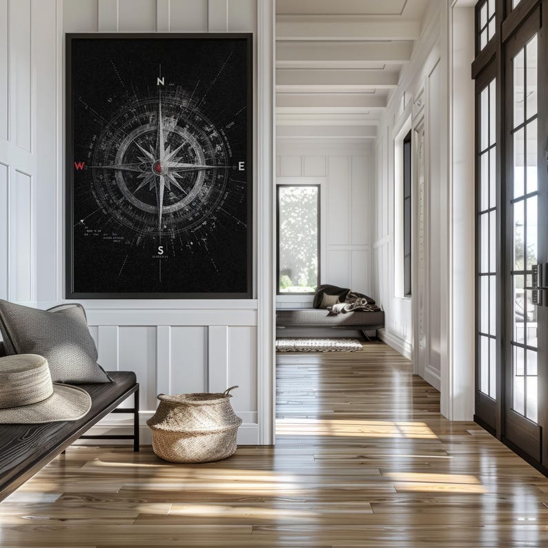 Compass Bench Modern Compass Blueprint Art Print | Geometric Navigation (digital ...