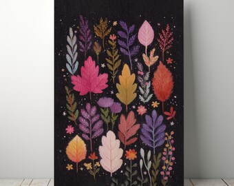 Midnight Fall Leaves | Whimsical Autumn Botanical Wall Art | Cozy Seasonal Print