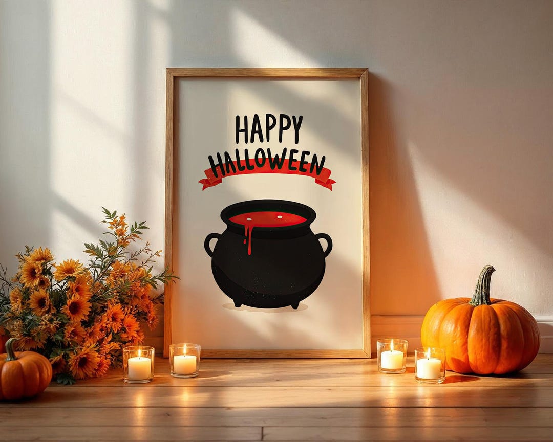 Halloween Witch Cauldron Art Print | Neutral Fall Decor (digital ...