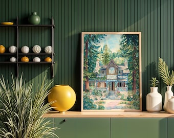 Forest Cottage Printable Wall Art | Cozy Woodland House Digital Decor | Cottagecore