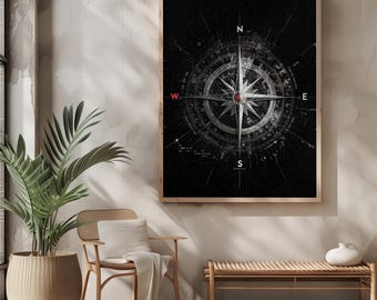 Modern Compass Blueprint Art Print | Geometric Navigation (Digital Download)