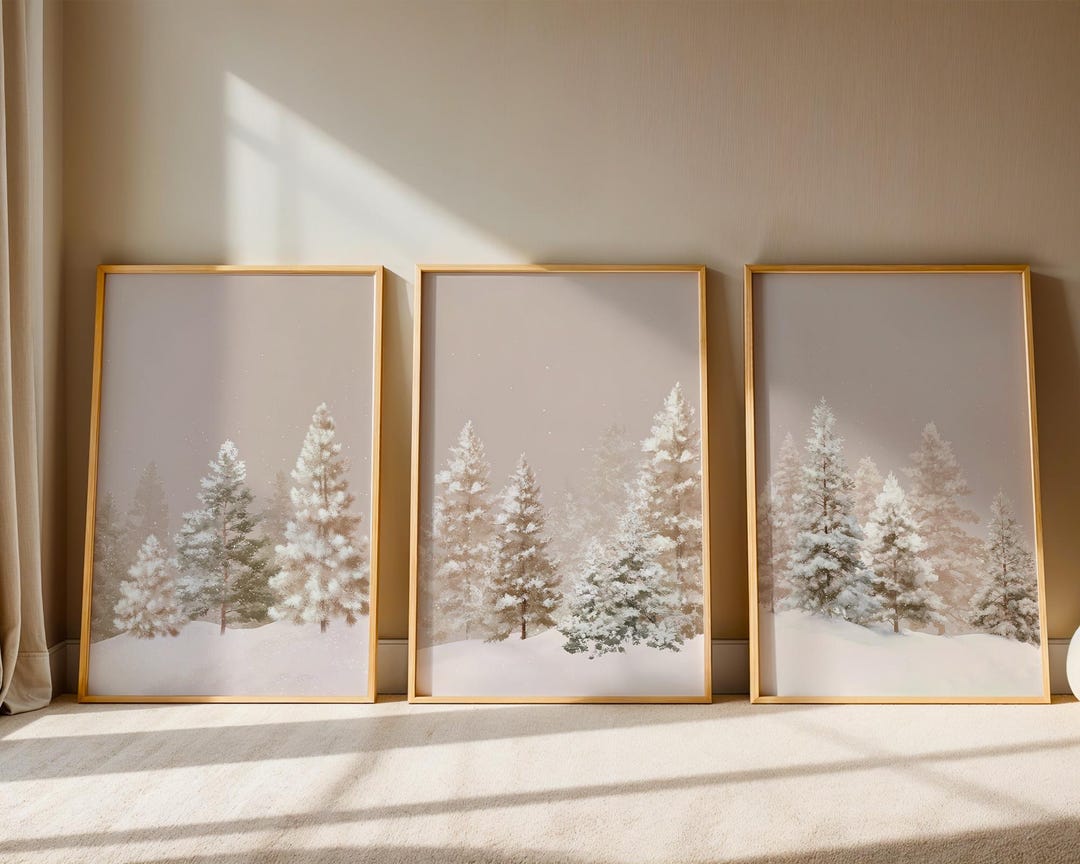 Snowy Forest Wall Art Set of 3 | Neutral Winter Wonderland Decor - Etsy