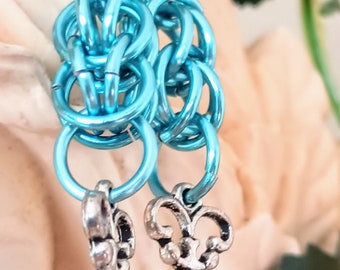 Sky Blue Chainmaille Key Earrings