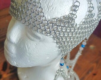 Shoulder Length Beaded Chainmaille Headdress
