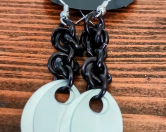 Black Chainmaille Earrings with Frost Scales