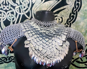 Chainmaille & Scalemaile Mantle with Pauldrons and Detachable Gorget